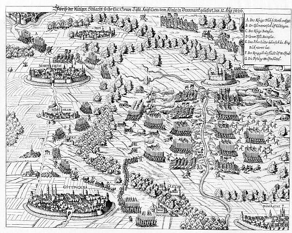 Schlacht bei Lutter am Barenberge, August 1626. Reproduktion eines Kupferstiches.