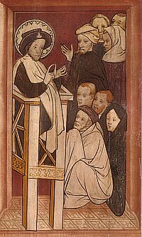 Predigt des Jacobus. Szene von der "Werktagsseite" des geschlossenen Altares