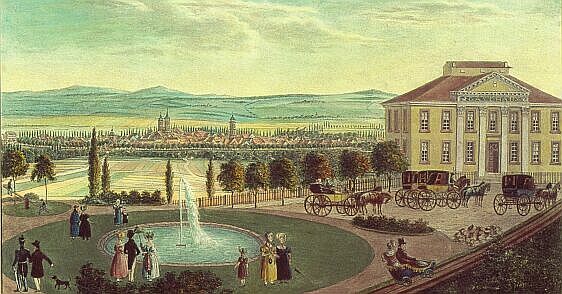 "Göttingen vom Volksgarten aus" 
Lithographie um 1835/40 von Friedrich Besemann